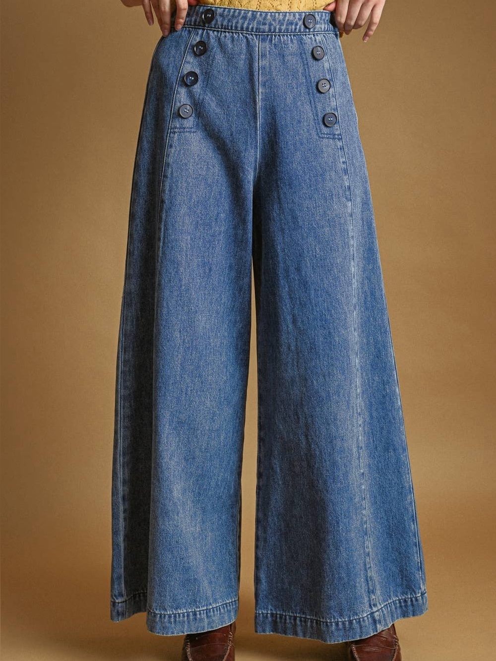 Miou Muse Ladies Sloane Button Front Jeans, Sailor Denim Wide Pants. NWT. Large.